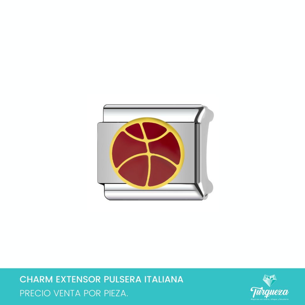 Dije Charm Basquetball para Pulsera Tipo Italiana Plateado Acero Inoxidablel