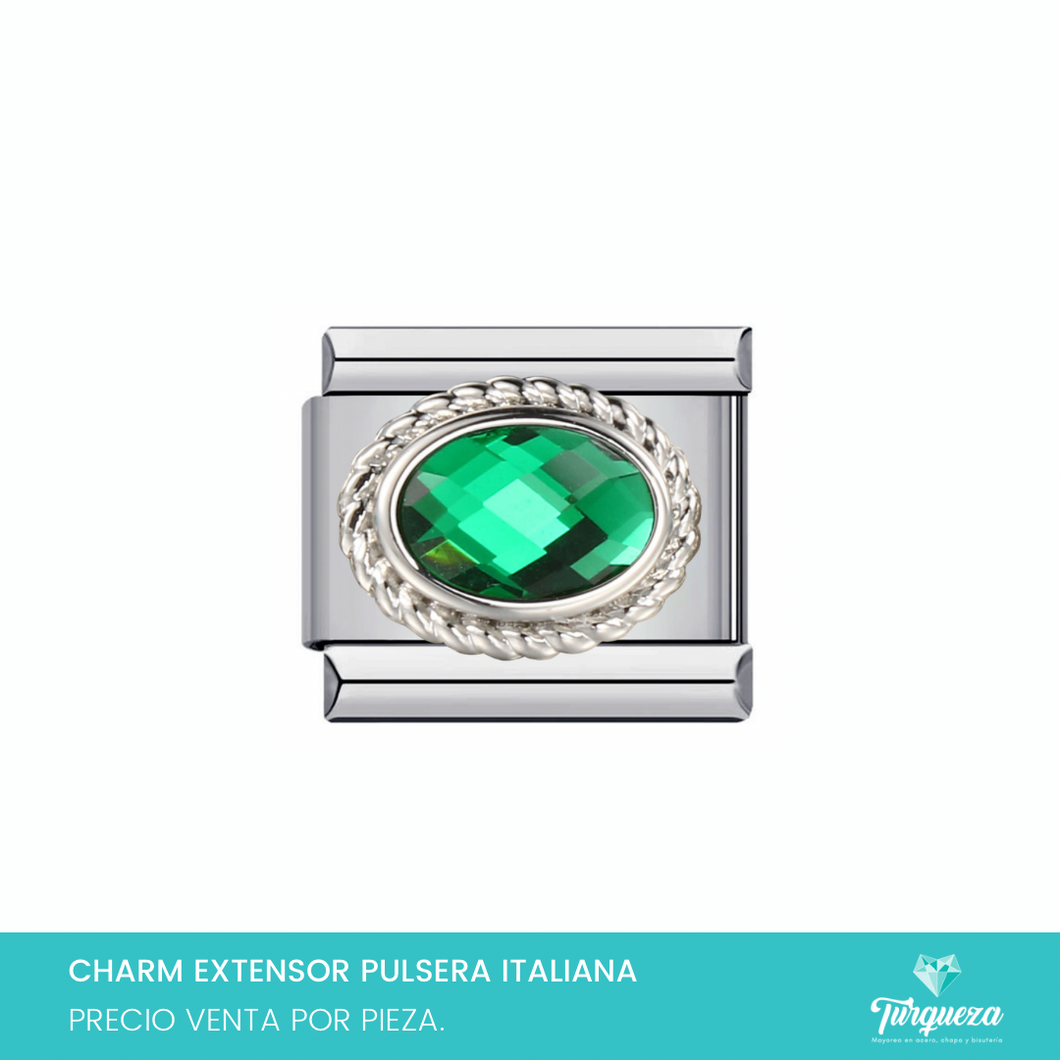 Dije Charm Piedra Verde para Pulsera Tipo Italiana Plateado Acero Inoxidable