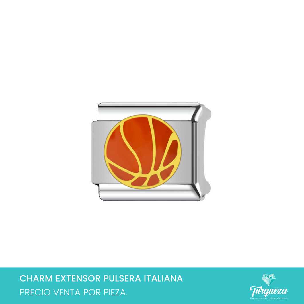 Dije Charm Basquetball para Pulsera Tipo Italiana Plateado Acero Inoxidablel