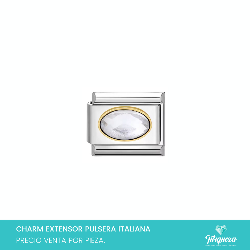 Dije Charm Piedra Blanca para Pulsera Tipo Italiana Plateado Acero Inoxidable