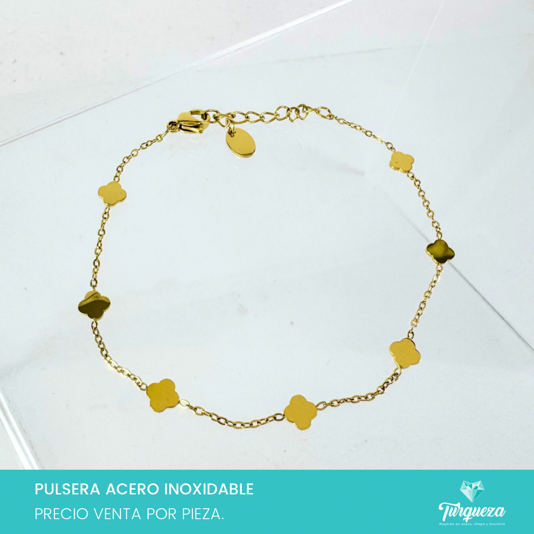 Pulsera Treboles Dorada Acero Inoxidable