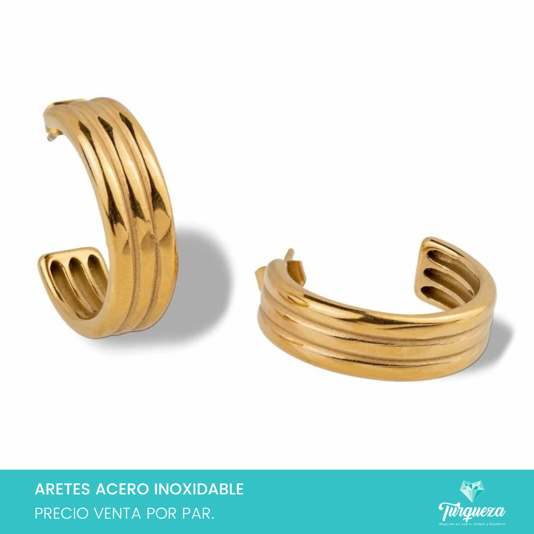 Arete 3 Lineas Dorado (2.5cm) Acero Inoxidable