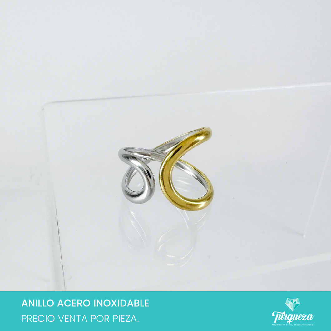 Anillo Doble Bicolor Dorado Acero Inoxidable
