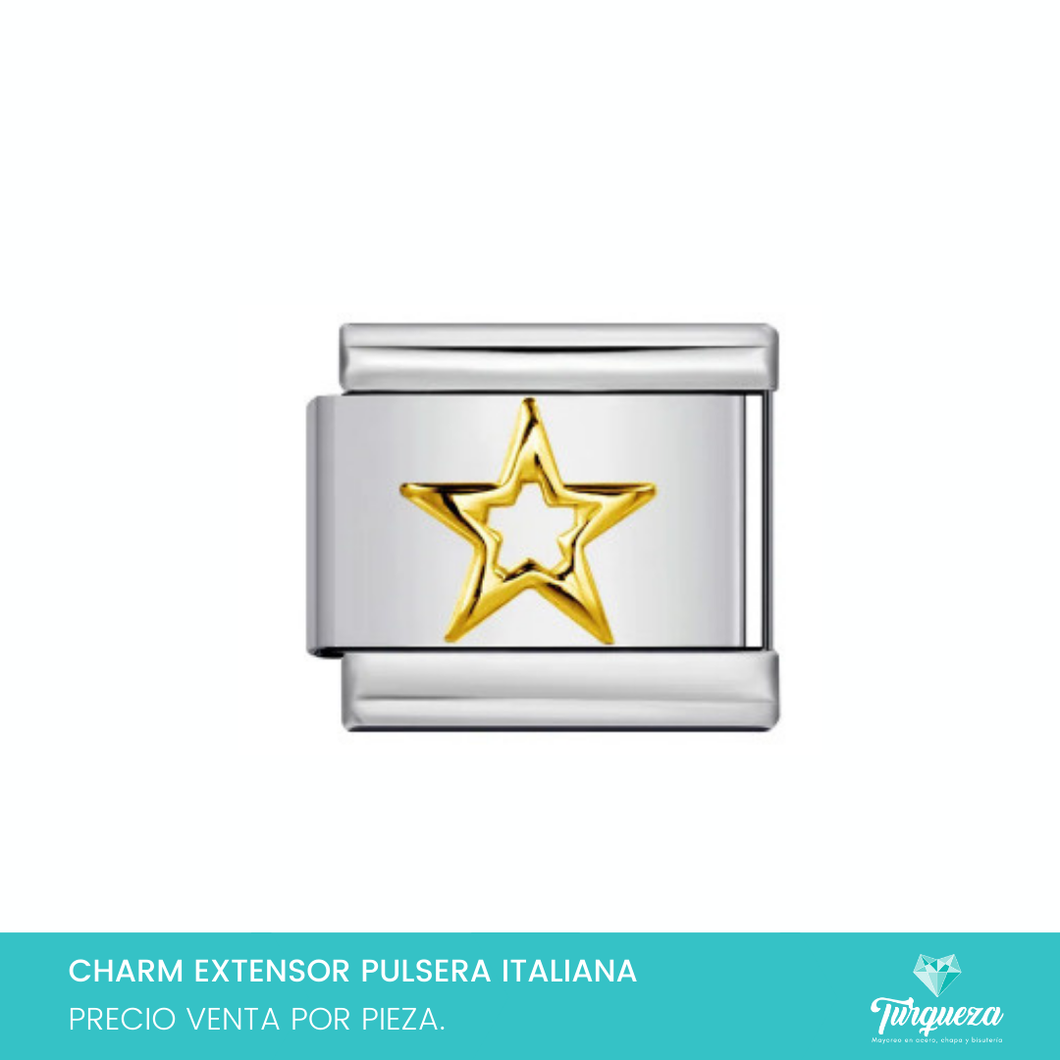 Dije Charm Estrella para Pulsera Tipo Italiana Plateado Acero Inoxidable