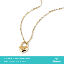 Cargar imagen en el visor de la galería, Collar Candado Corazon Dorado Acero Inoxidable

