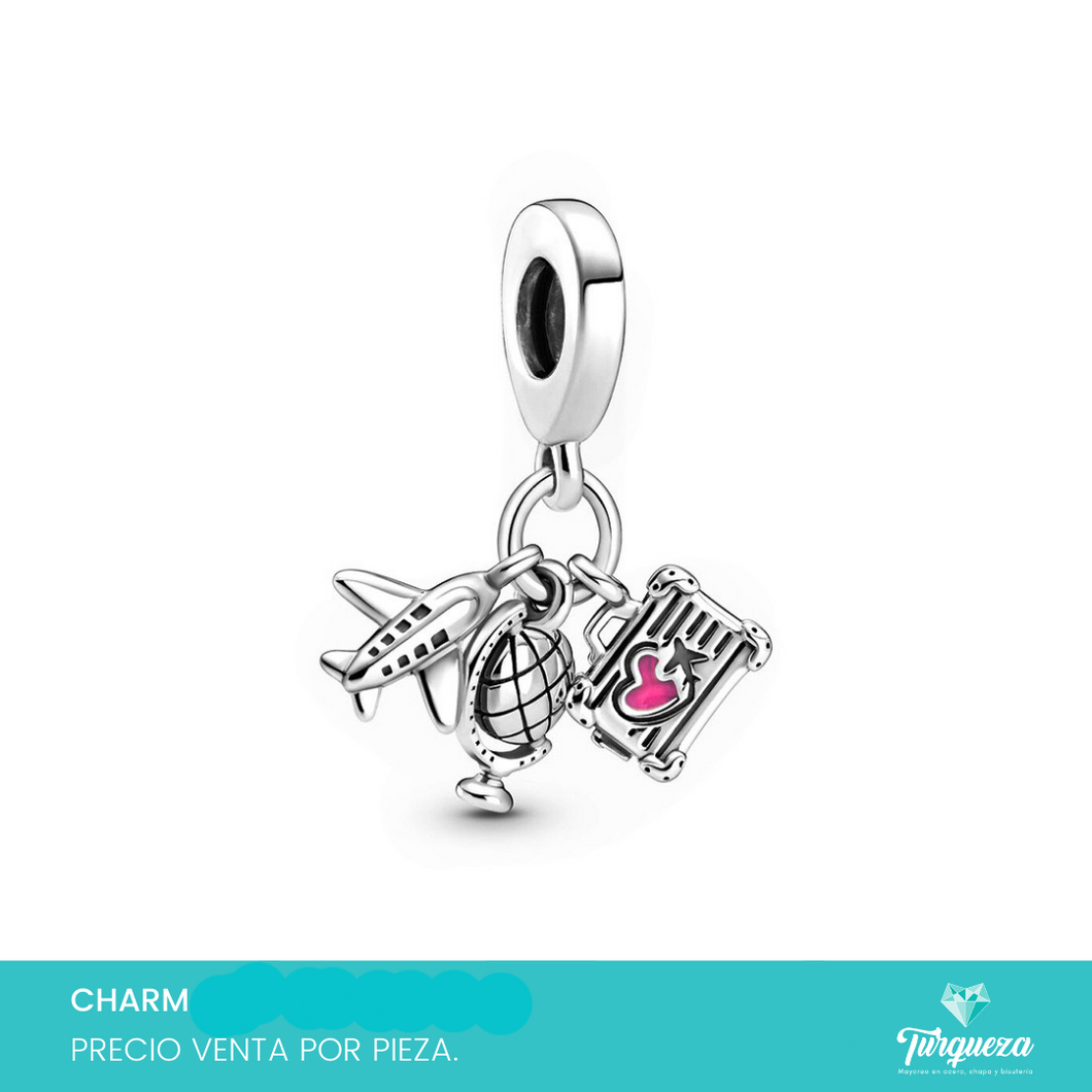 Dije Charm Avion Maleta Mundito Tipo Pand Plateado