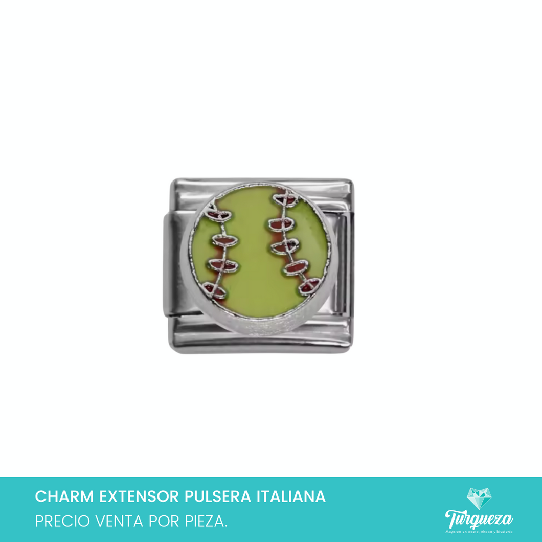 Dije Charm Pelota Baseball para Pulsera Tipo Italiana Plateado Acero Inoxidable