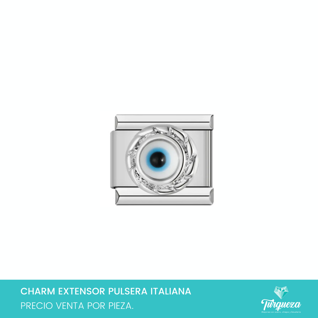 Dije Charm Ojo para Pulsera Tipo Italiana Plateado Acero Inoxidable