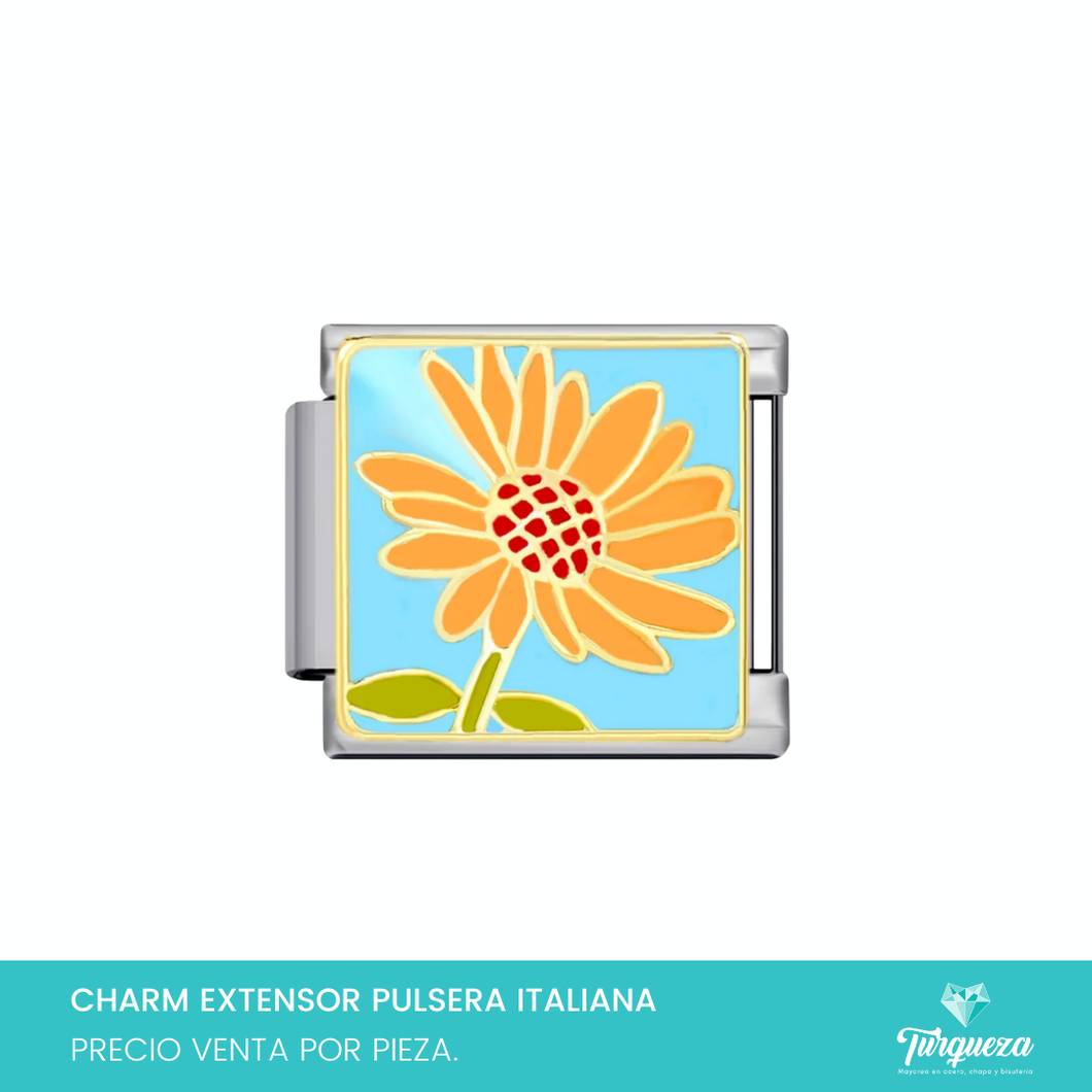 Dije Charm Flor para Pulsera Tipo Italiana Plateado Acero Inoxidable