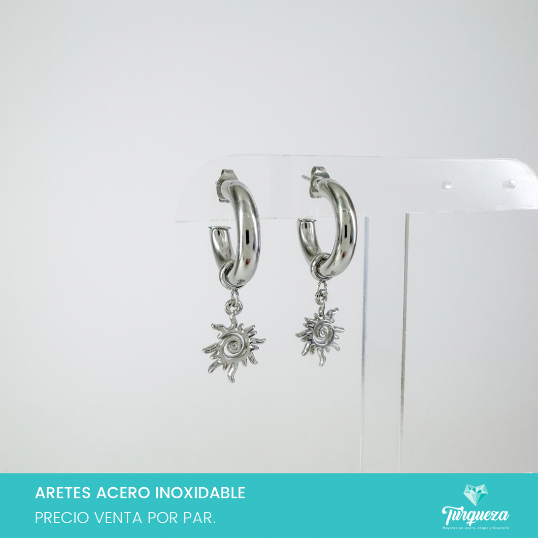 Arete Sol Colgante Plateado 2.5cm Acero Inoxidable