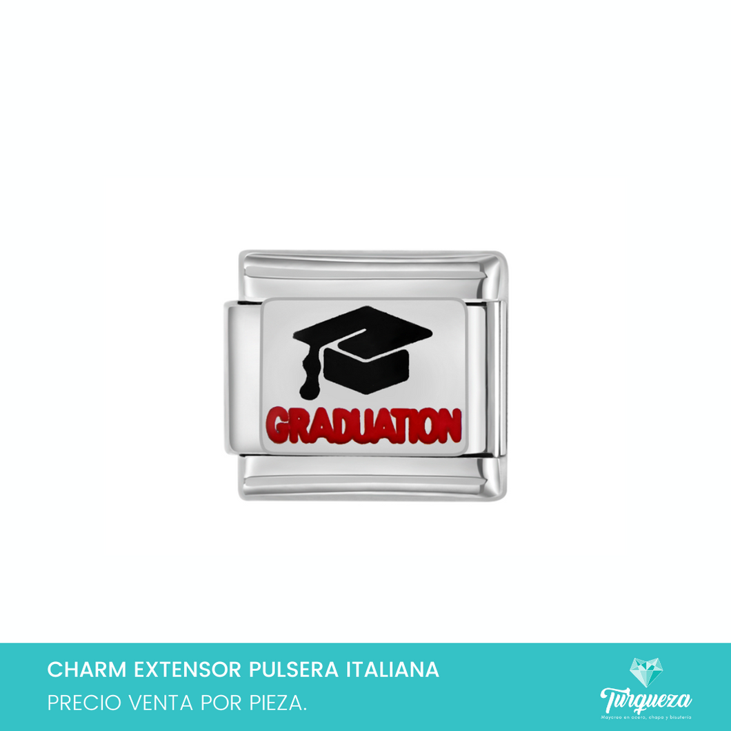 Dije Charm Graduacion para Pulsera Tipo Italiana Plateado Acero Inoxidable