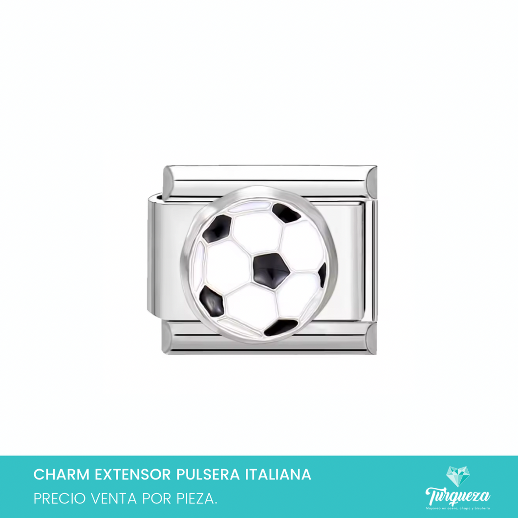 Dije Charm Pelota Futbol 3D para Pulsera Tipo Italiana Acero Inoxidable
