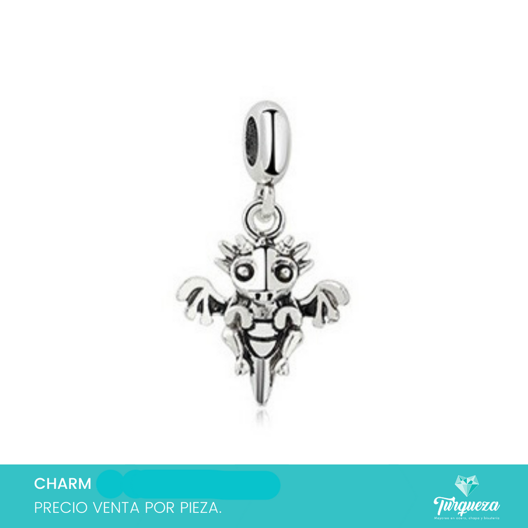 Dije Charm Dragon Tipo Pand Plateado