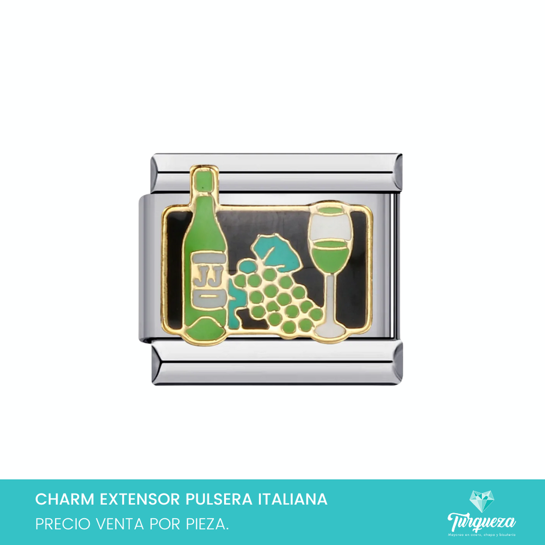 Dije Charm Vino para Pulsera Tipo Italiana Plateado Acero Inoxidable