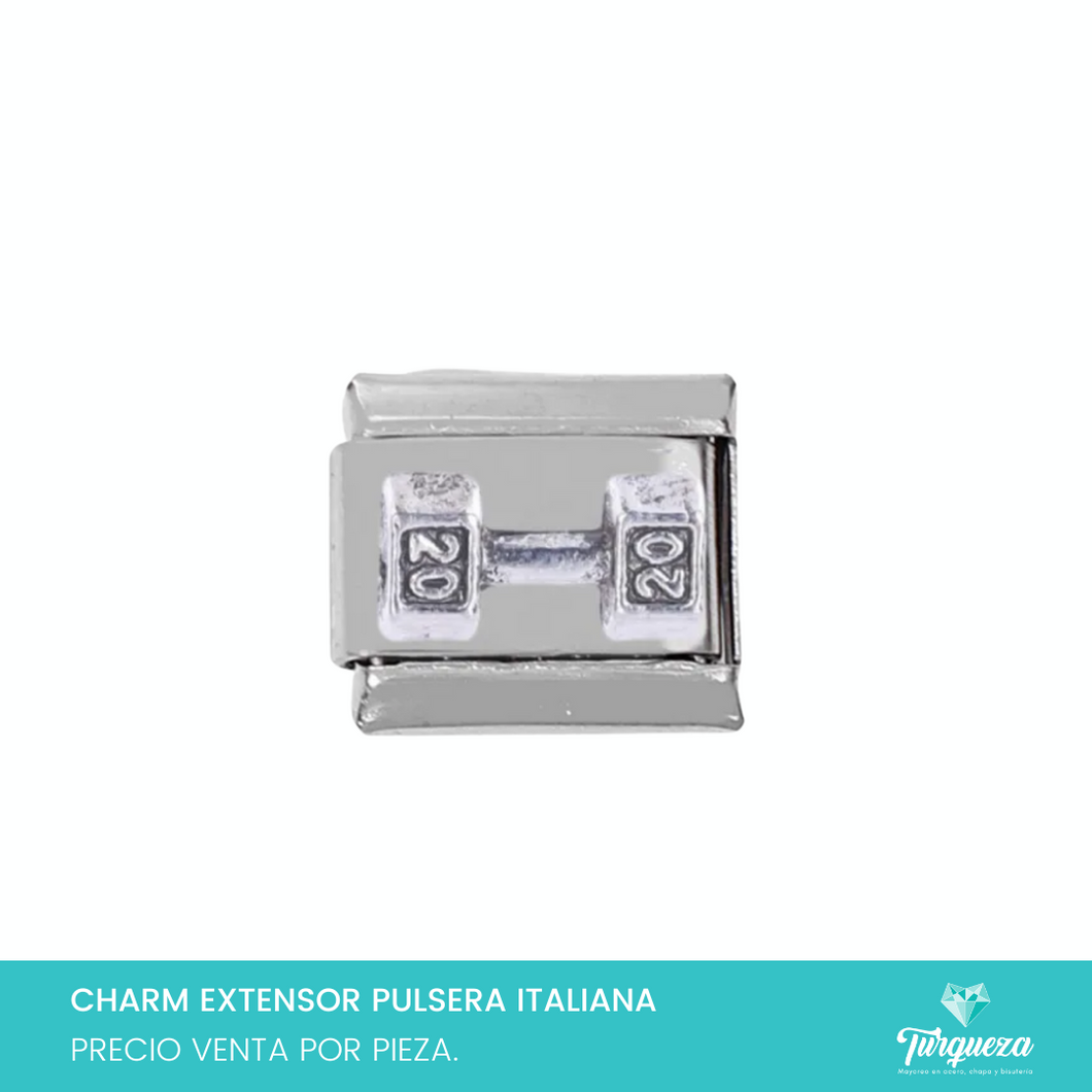 Dije Charm Pesa Gym para Pulsera Tipo Italiana Plateado Acero Inoxidable