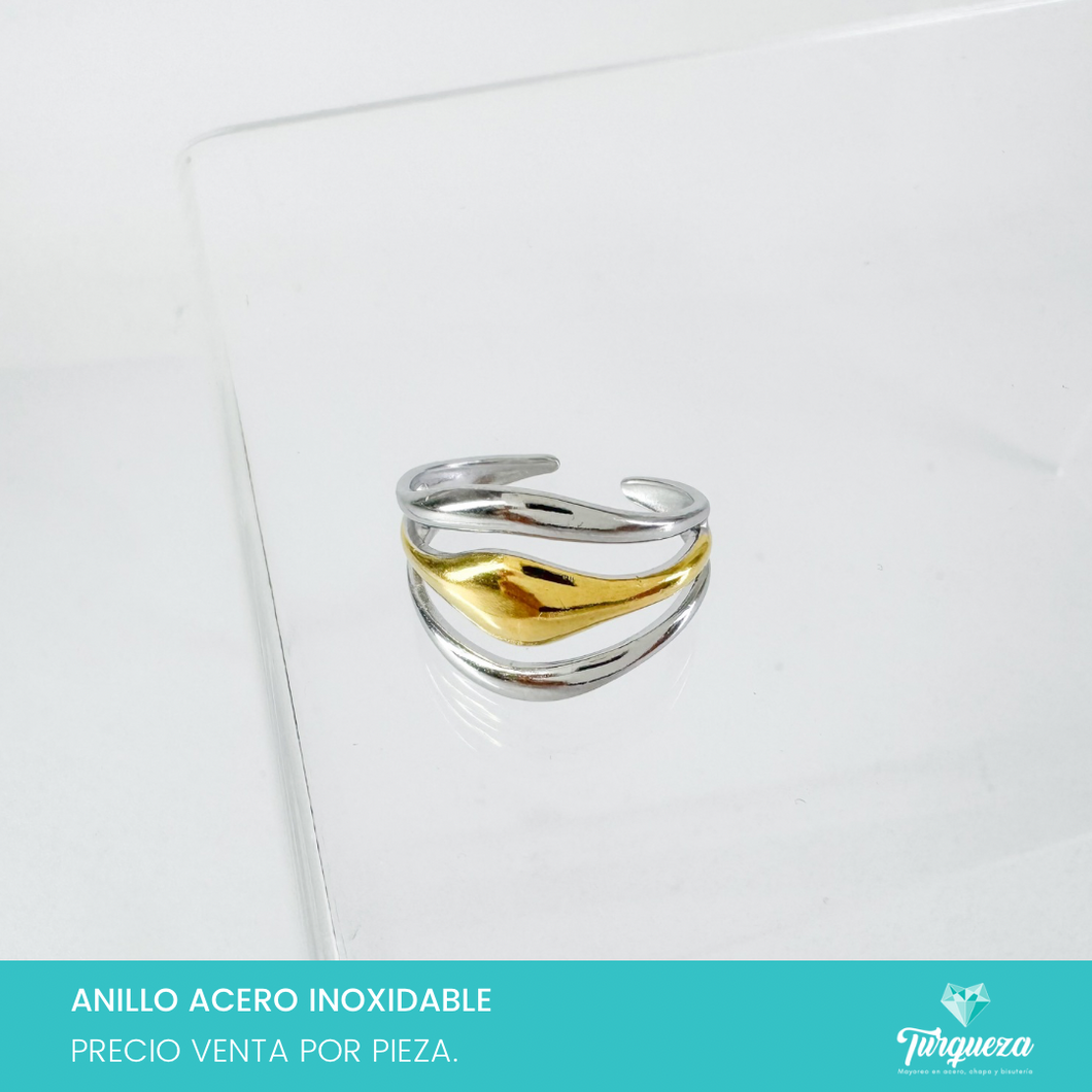 Anillo Triple Bicolor Dorado Acero Inoxidable