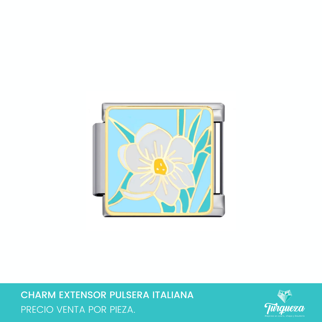 Dije Charm Flor para Pulsera Tipo Italiana Plateado Acero Inoxidable