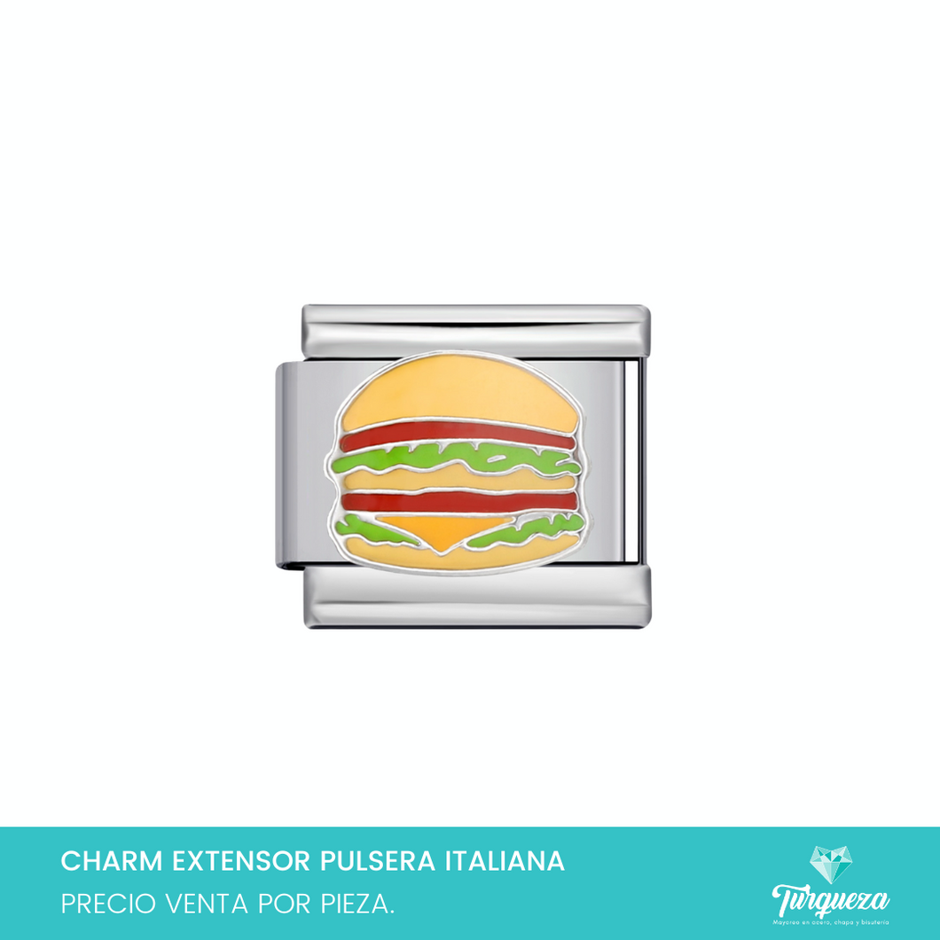 Dije Charm Hamburguesa para Pulsera Tipo Italiana Acero Inoxidable