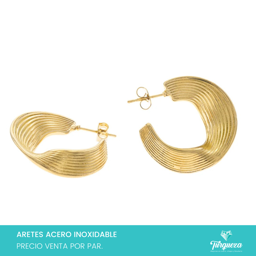 Arete Arracada con textura Dorado (2.7cm) Acero Inoxidable