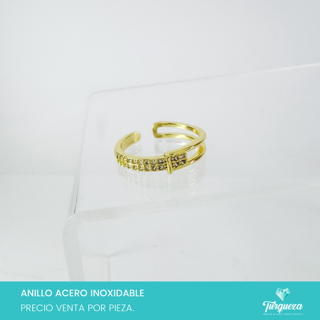 Anillo Zirconias Dorado Acero Inoxidable