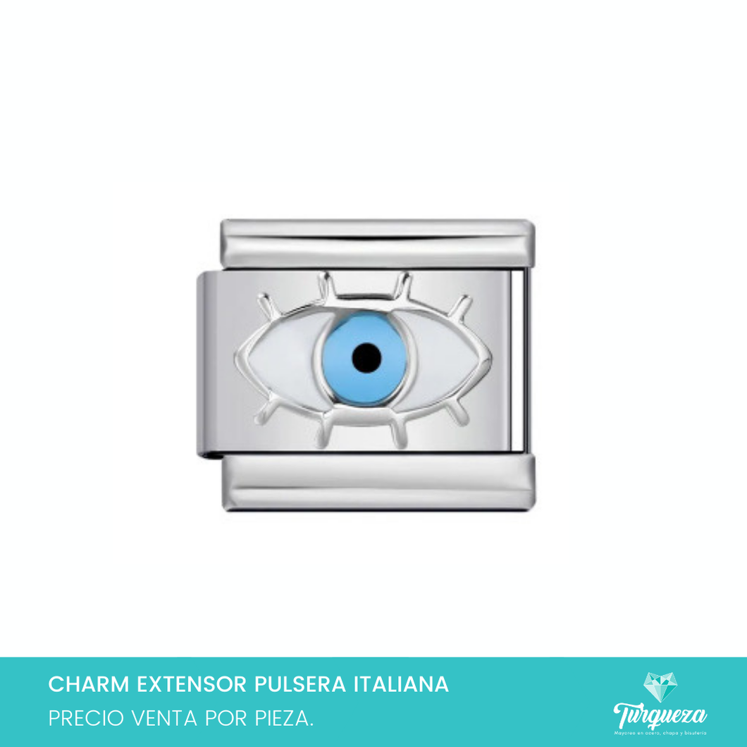 Dije Charm Ojo Azul para Pulsera Tipo Italiana Plateado Acero Inoxidable
