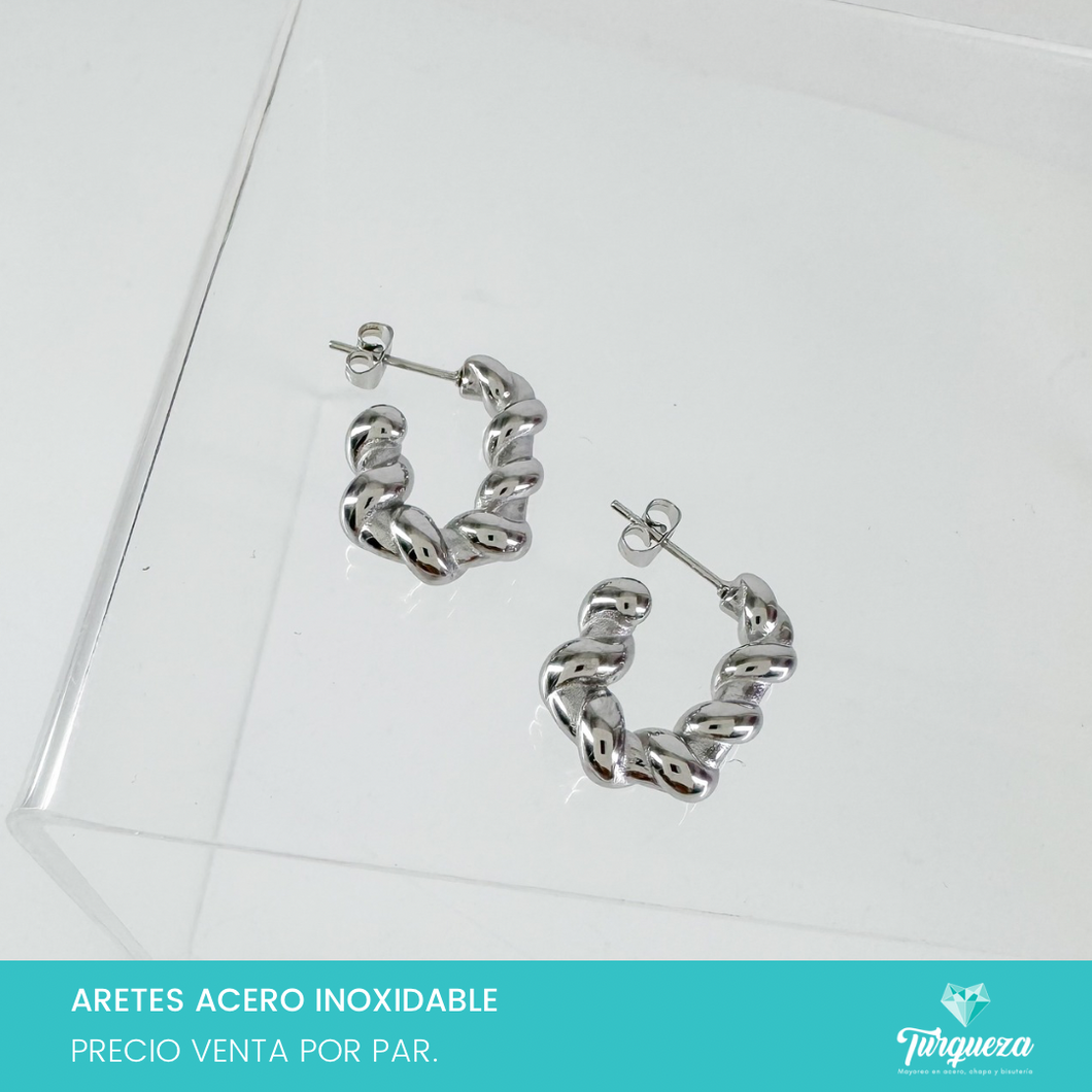 Arete Curly Plateado 2cm Acero Inoxidable