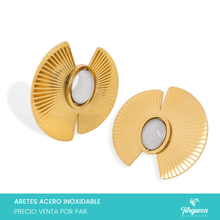 Cargar imagen en el visor de la galería, Arete Abanico Textura Bitono (3cm) Acero Inoxidable
