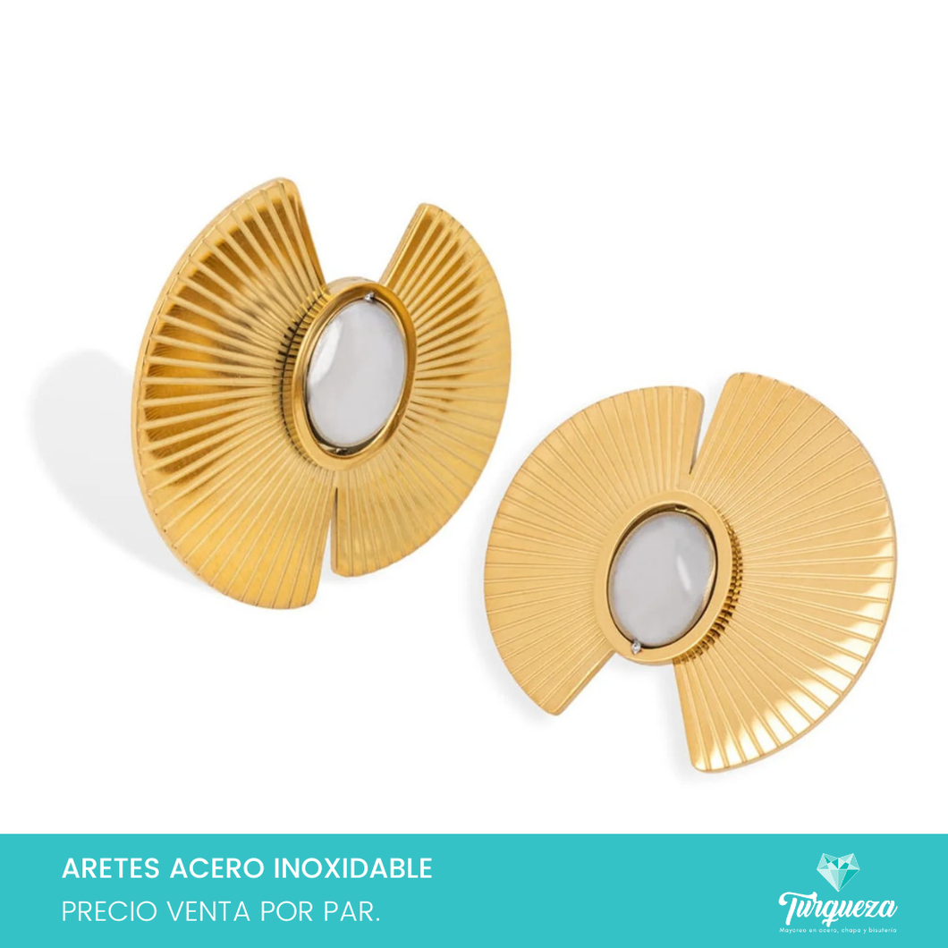 Arete Abanico Textura Bitono (3cm) Acero Inoxidable