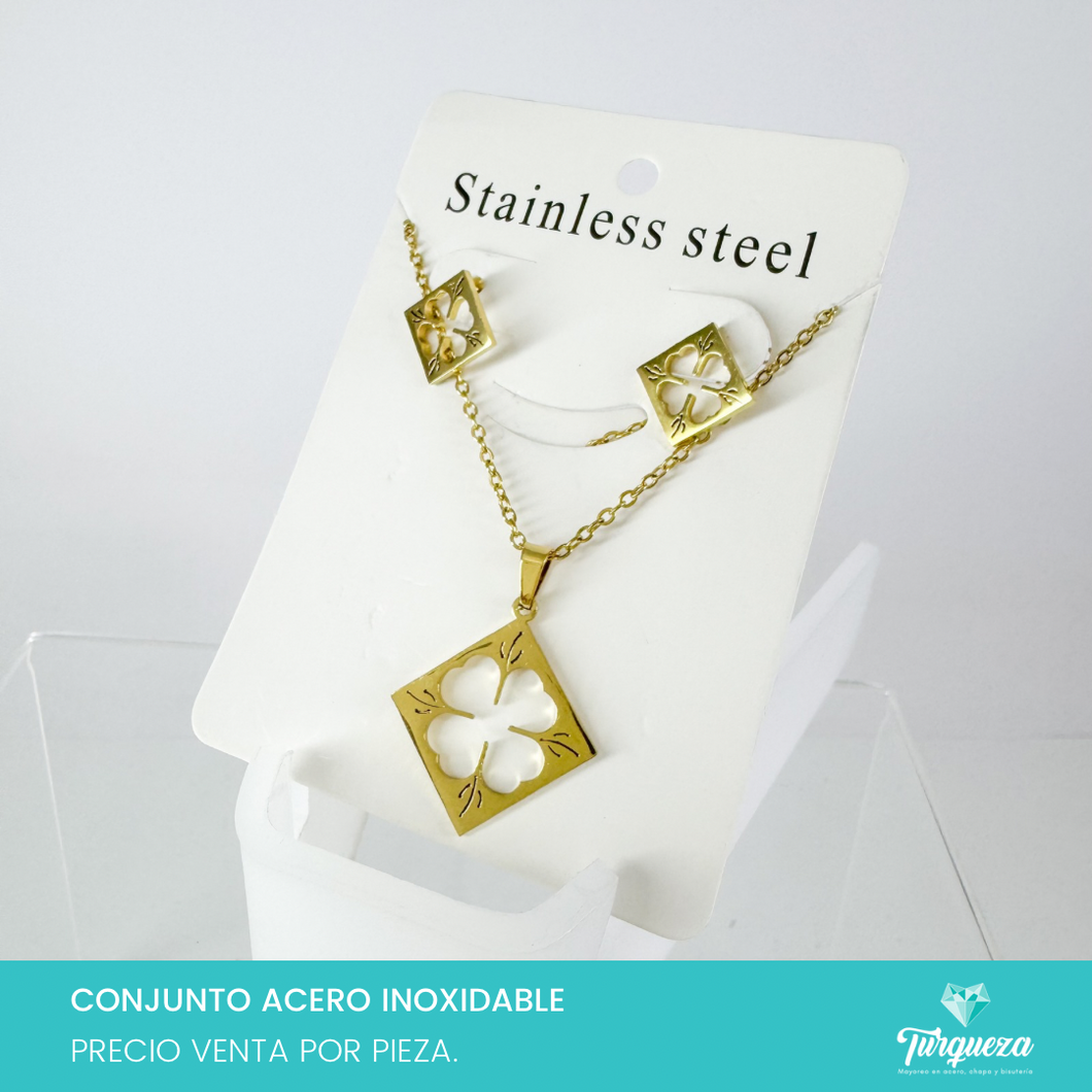 Conjunto Trebol Acero Inoxidable