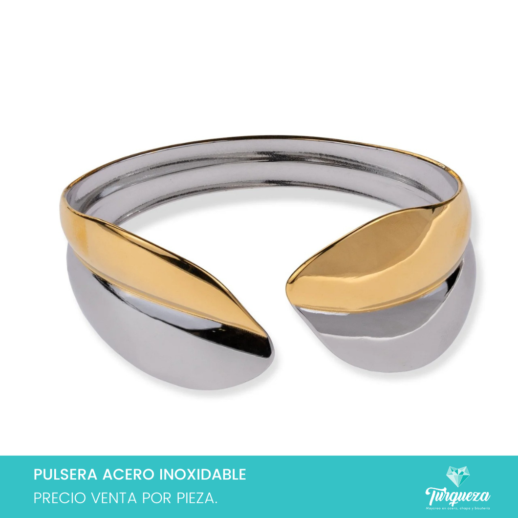 Pulsera Brazalete Chunky Bitono Acero Inoxidable