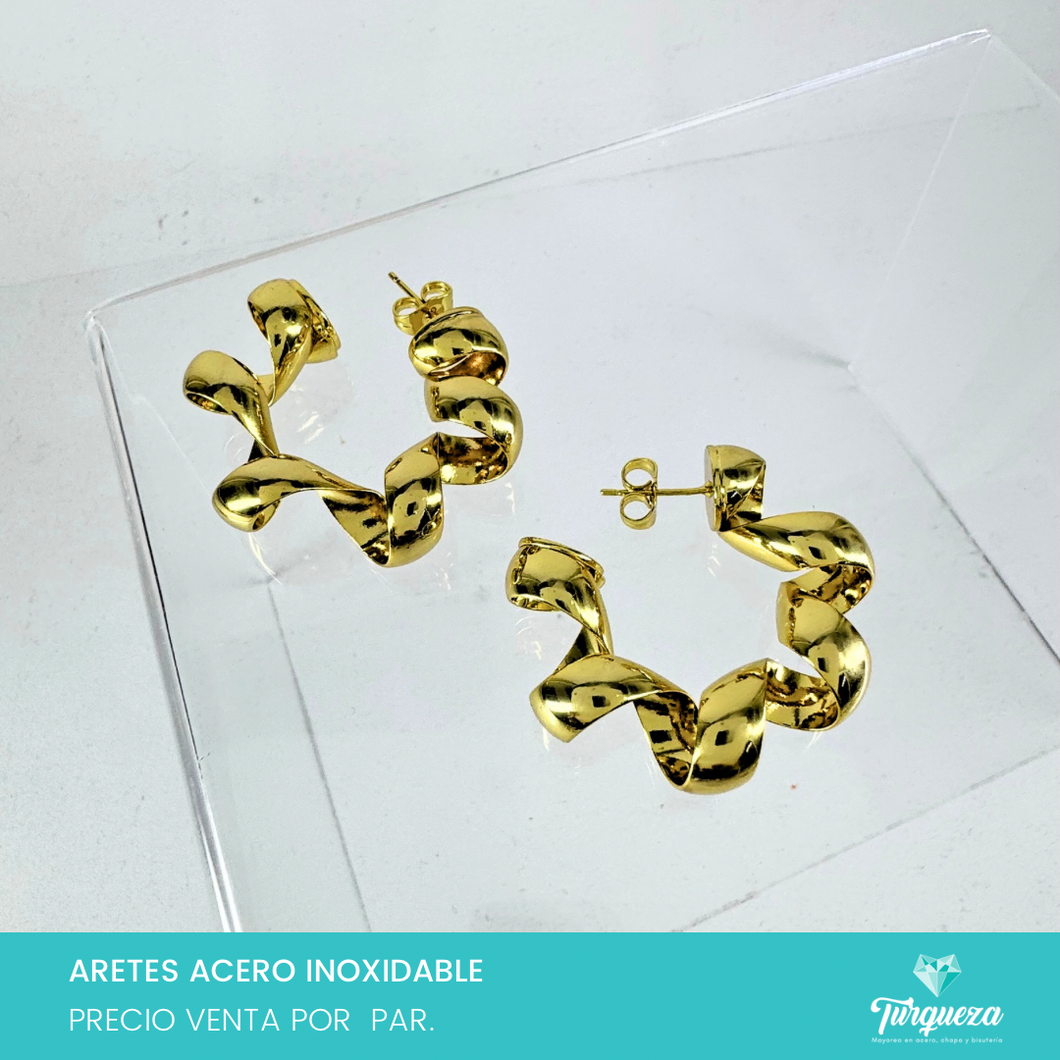 Arete Ondulado Chunky Dorado 3.5 cm Acero Inoxidable