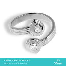 Cargar imagen en el visor de la galería, Anillo Gota doble con zirconia Ajustable Plateado Acero Inoxidable
