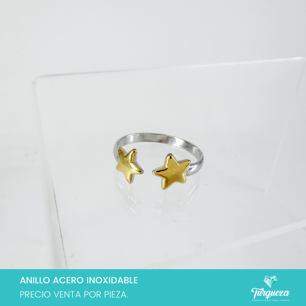 Anillo Estrellas Bicolor Dorado Acero Inoxidable