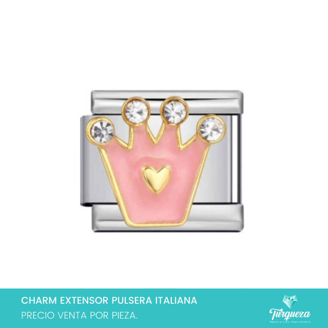 Dije Charm Corona Rosa para Pulsera Tipo Italiana Plateado Acero Inoxidable