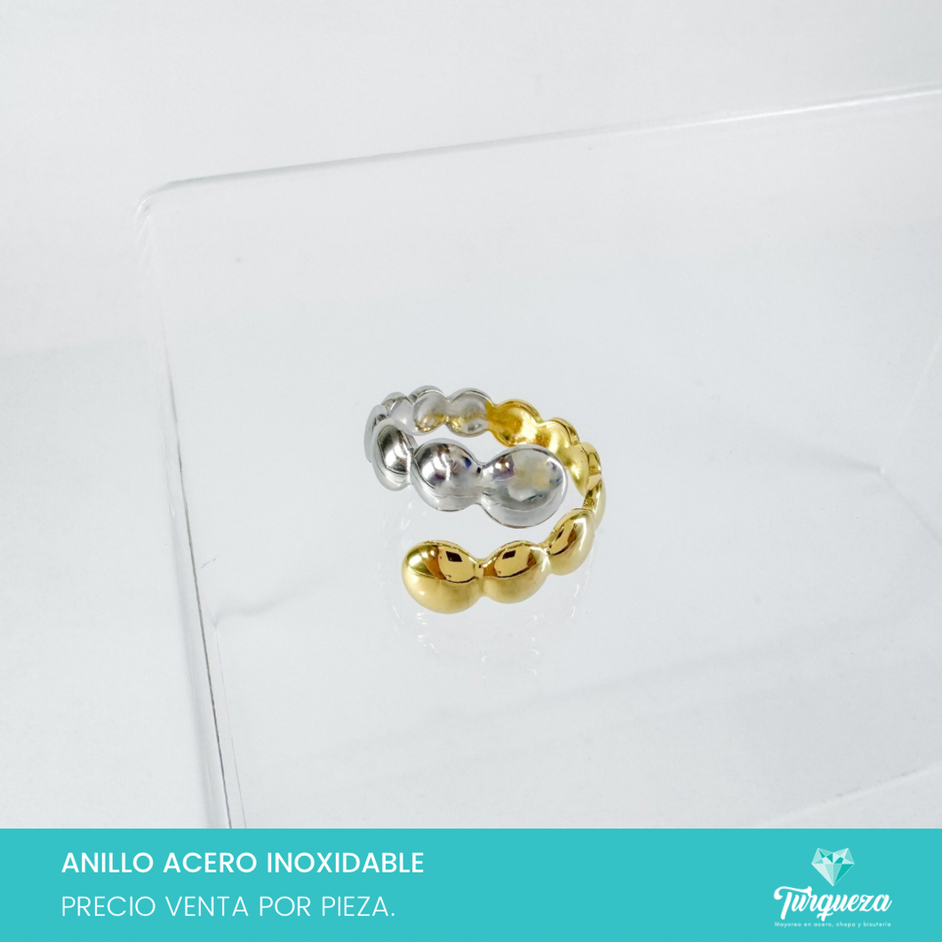 Anillo Bolas Bicolor Dorado Acero Inoxidable