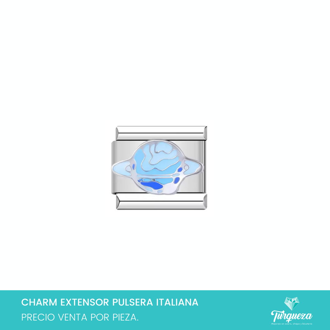 Dije Charm Planeta azul para Pulsera Tipo Italiana Plateado Acero Inoxidable