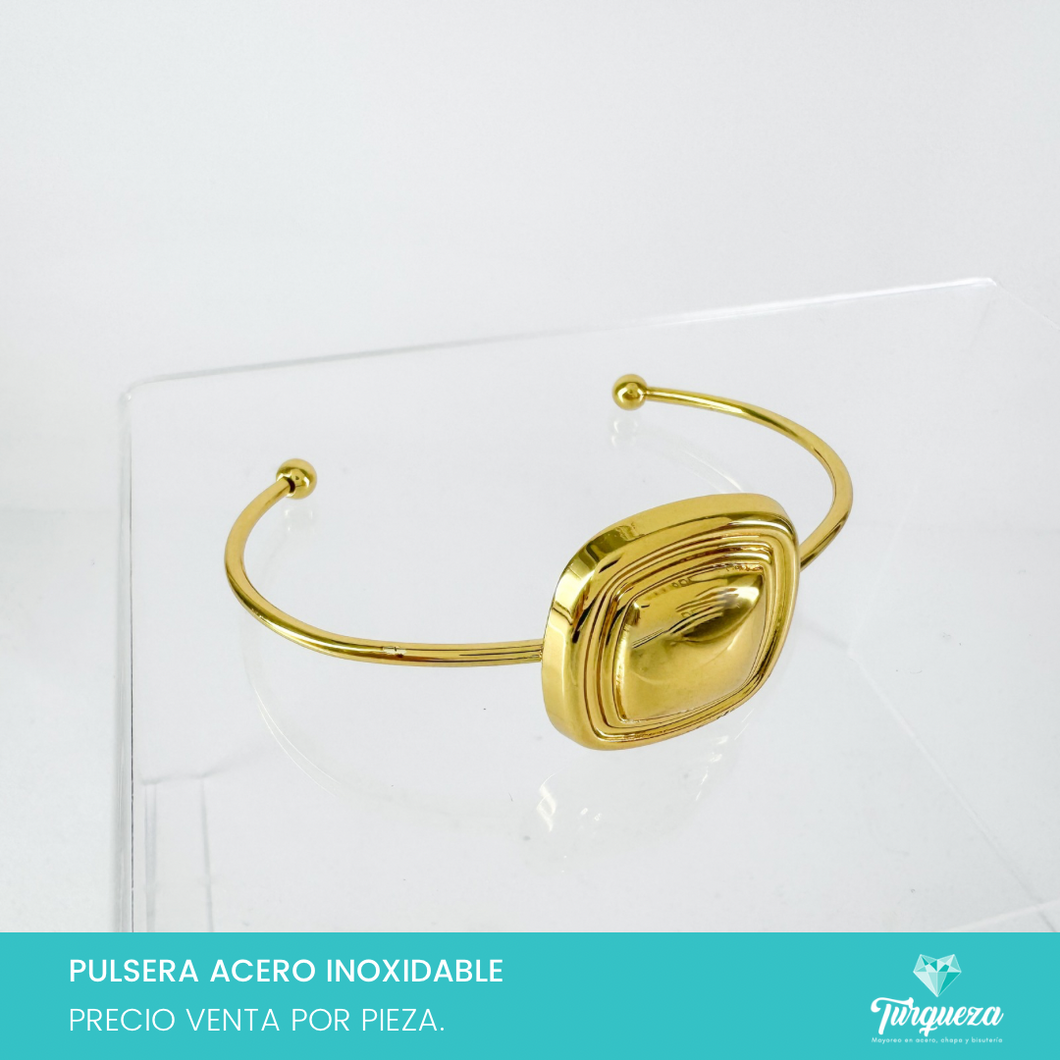 Brazalete Placa Cuadrada Ajustable Acero Inoxidable