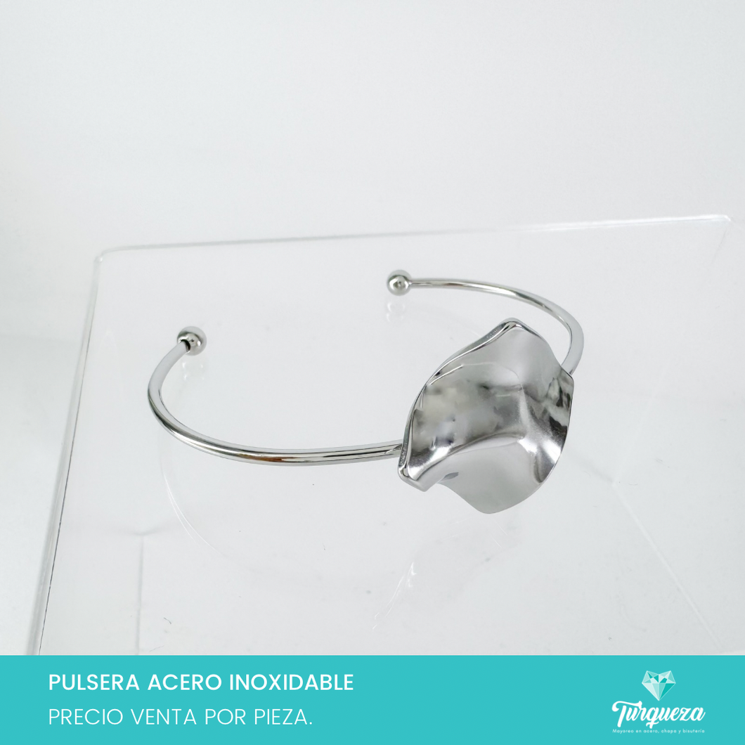 Brazalete Placa Irregular Ajustable Acero Inoxidable