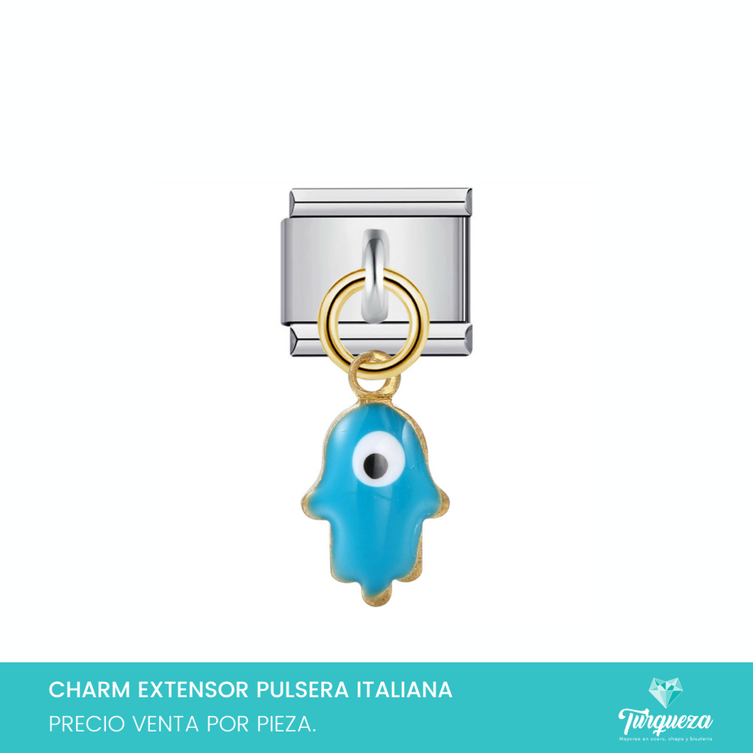 Dije Charm Mano azul Colgante para Pulsera Tipo Italiana Acero Inoxidable