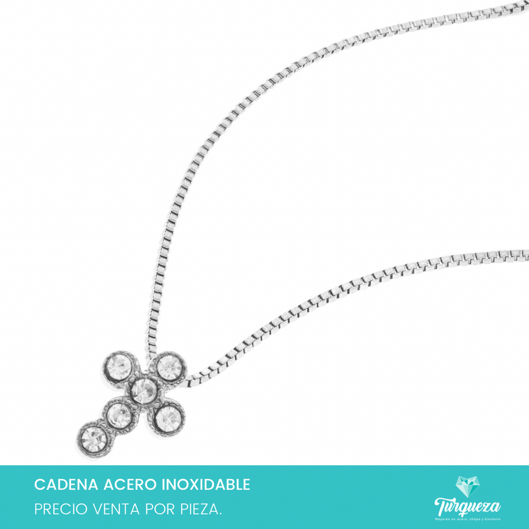 Collar Cruz Mini Zirconias Plateado Acero Inoxidable