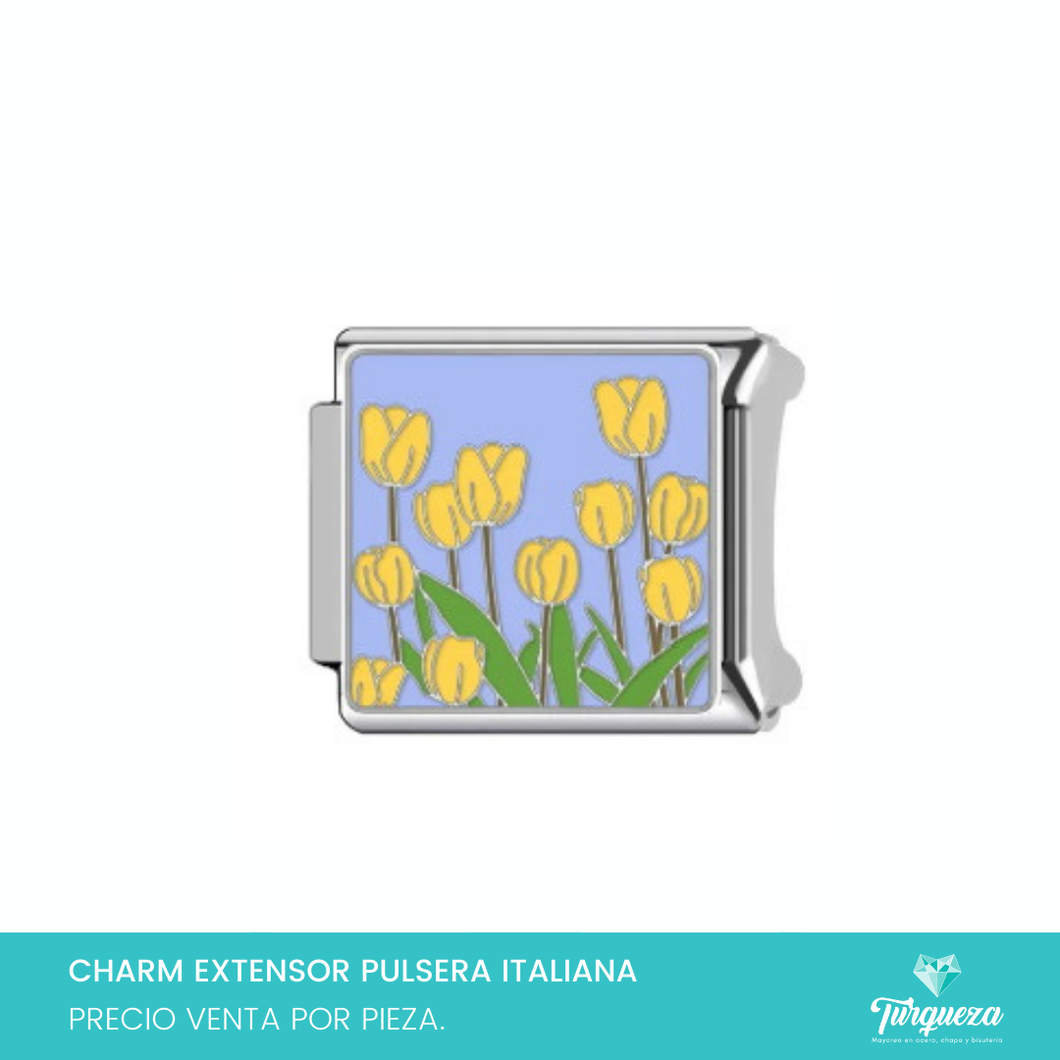 Dije Charm Flores para Pulsera Tipo Italiana Plateado Acero Inoxidable