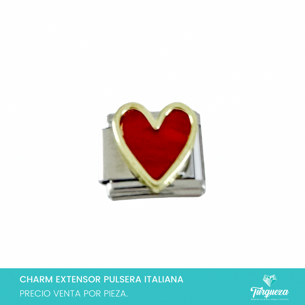 Dije Charm Corazon Rojo para Pulsera Tipo Italiana Plateado Acero Inoxidable