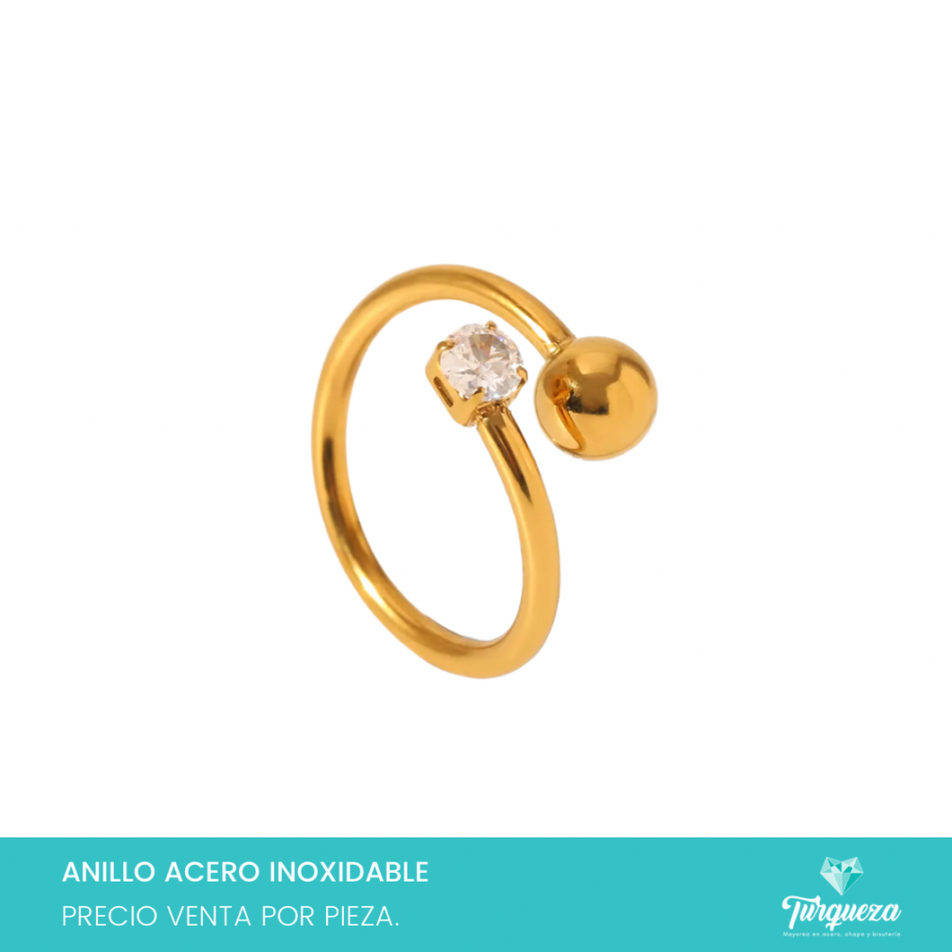 Anillo Bola Zirconia Acero Inoxidable