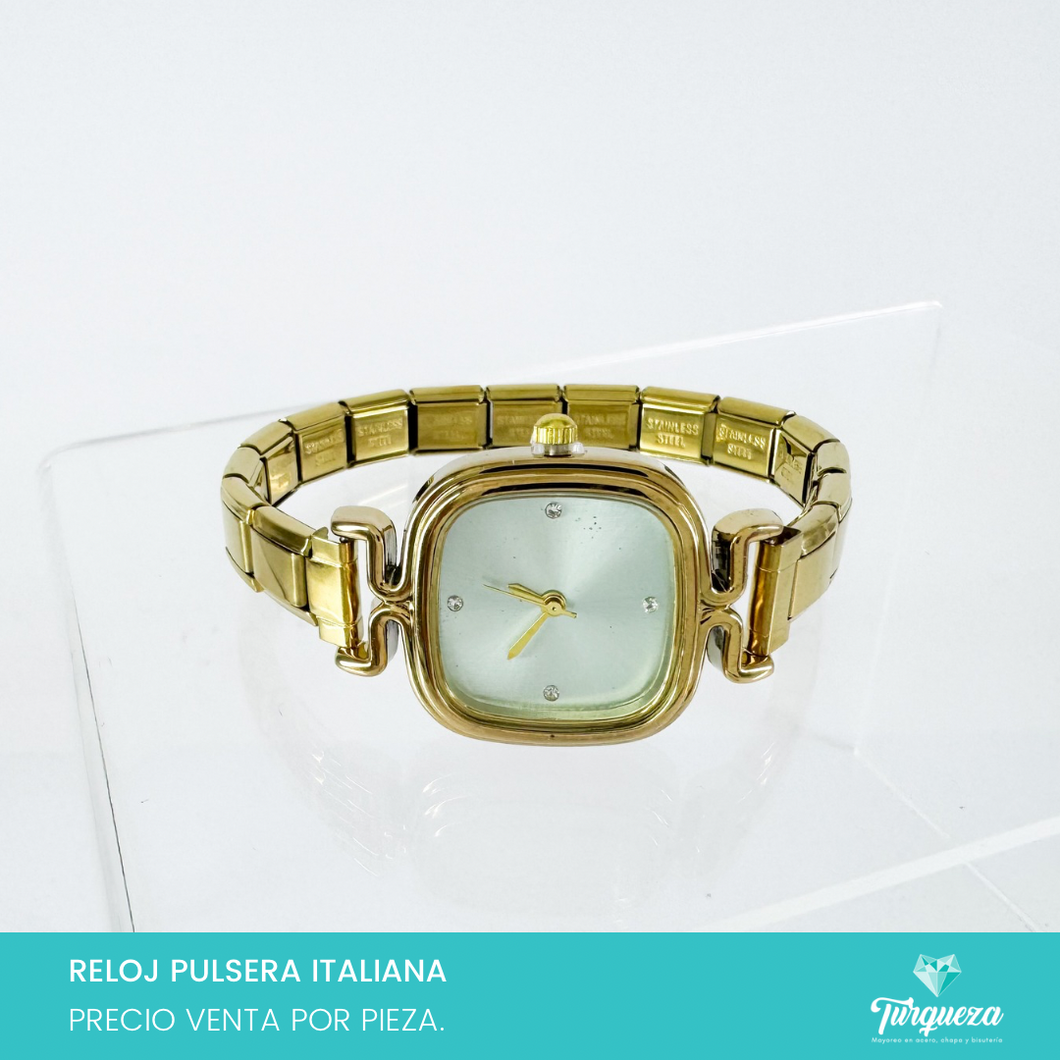Reloj Verde Aqua Pulsera Tipo Italiana (Caratula + 14 charms) Acero Inoxidable