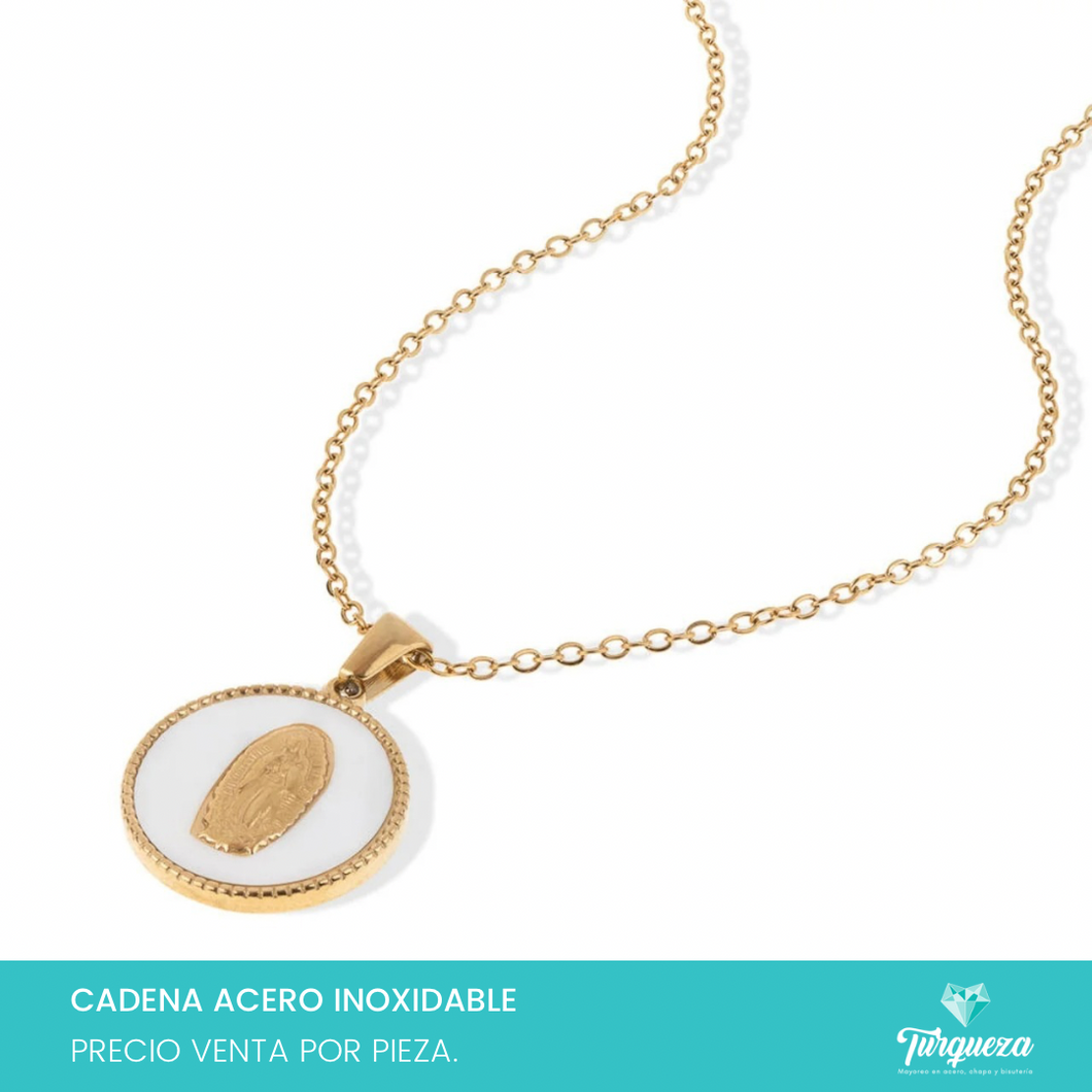 Collar Virgen Perla Dorado Acero Inoxidable