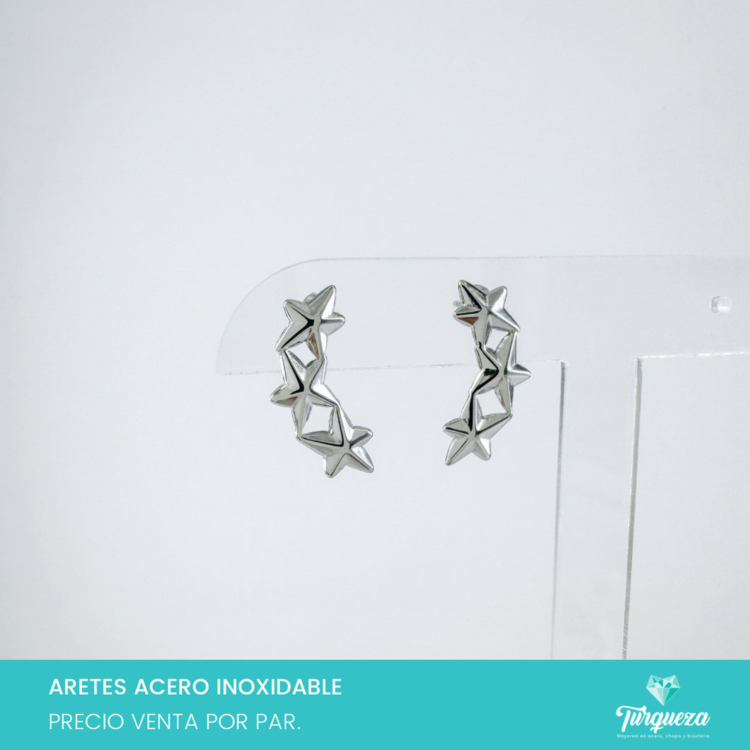 Arete Estrellas Plateado Acero Inoxidable