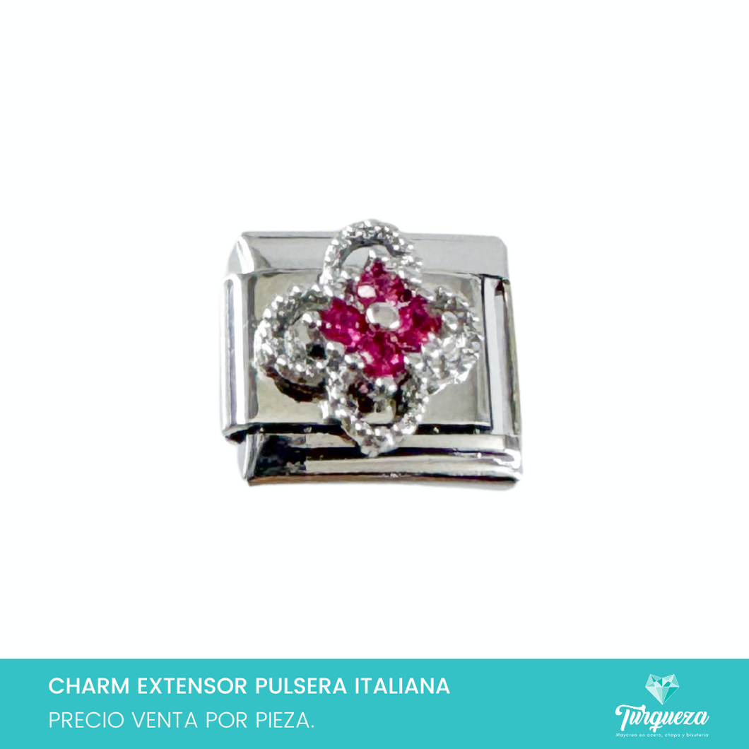 Dije Charm Trebol Morado para Pulsera Tipo Italiana Plateado Acero Inoxidable