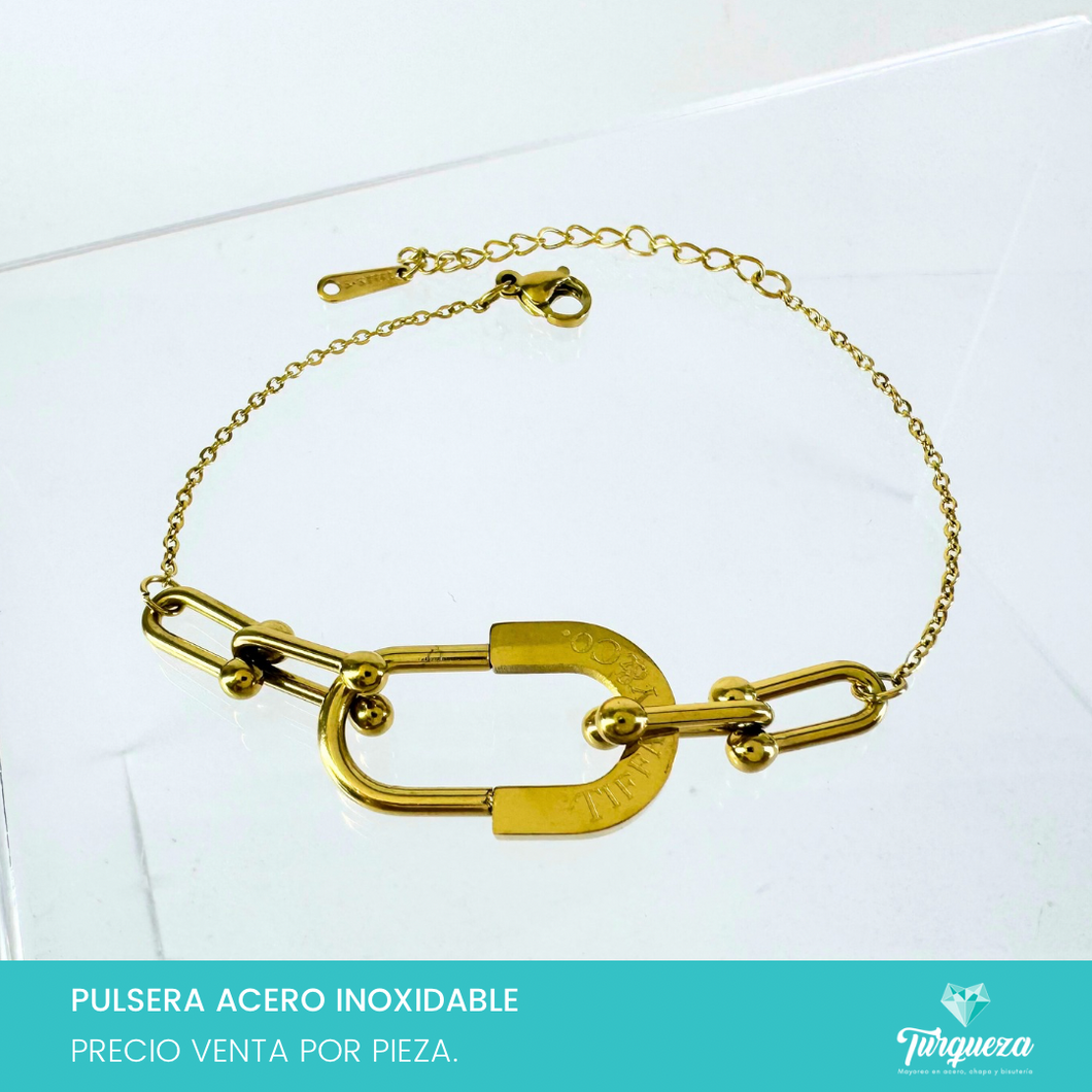 Pulsera Candado Dorada Acero Inoxidable