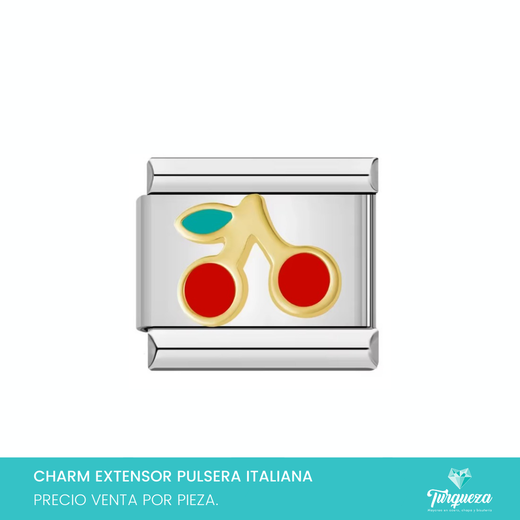 Dije Charm Cerezas para Pulsera Tipo Italiana Plateado Acero Inoxidable
