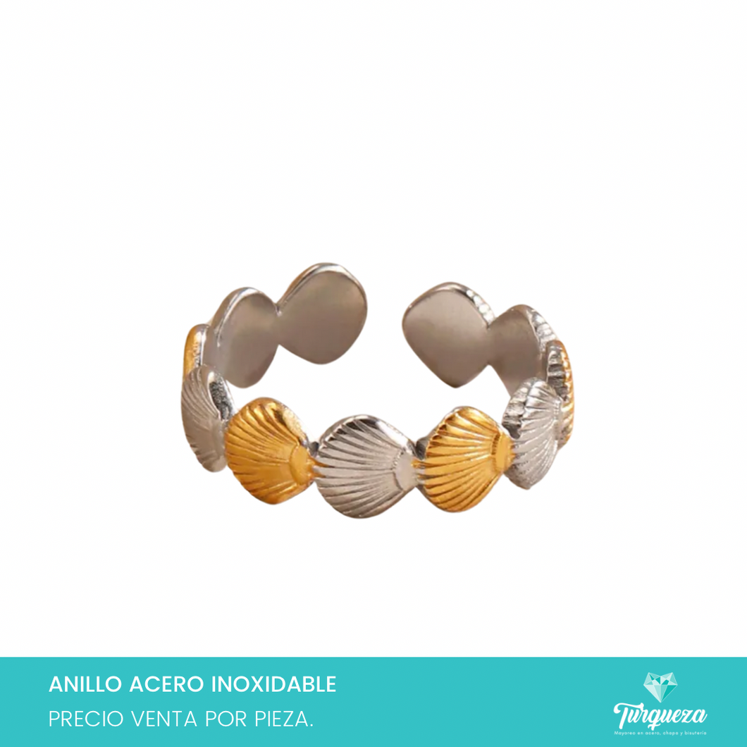 Anillo Conchas Bitono Acero Inoxidable